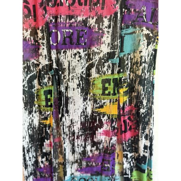 Vintage NYC Womens Y2K Mesh Graffiti Midi Top Size S Club Cyber Art Rave Grunge - Picture 5 of 13